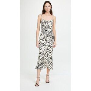 MILLY Silk Leopard Print Draped Cowl Neck Sexy Spaghetti Strap Slip Dress S/M